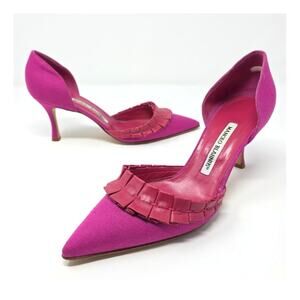 Manolo Blahnik Vintage Pink D'Orsay Pumps Pointed Toe BB Style Heels 37.5 7.5